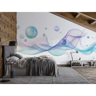 Abstract Wave Wall Mural, Pastel Fluid Wall Art, Modern Abstract Wallpaper, Blue Purple Wall Decor, Bedroom Peel And Stick Wall Mural 492Mv