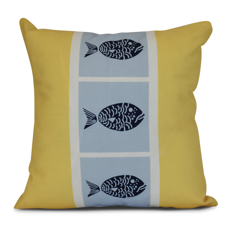 Sail, Sun, & Fun Reversible Throw Pillow, 16" H x 16" W x 7" D, Yellow