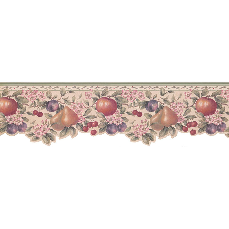 Bordure de papier peint à motif de feuilles de cerisier et de fleurs Alahna L 15 pi x l 6,5 po