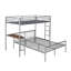 Lit superposé simple au-dessus d'un lit double en métal avec bureau, échelle et lattes de qualité pour la chambre à coucher, argent métallique