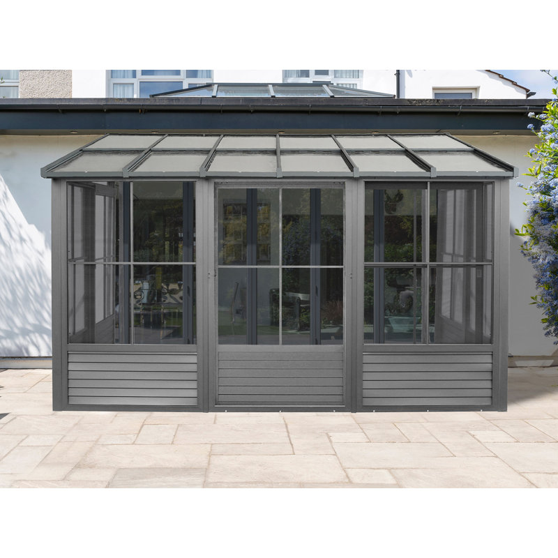 Solarium mural avec toit en polycarbonate Florence, Gris, Large abri de garage de 12 x P 10 pi po