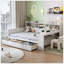 Lit de jour double en bois avec tablettes de rangement, lit multifonctionnel avec deux tiroirs de rangement et bureau d'étude, blanc antique