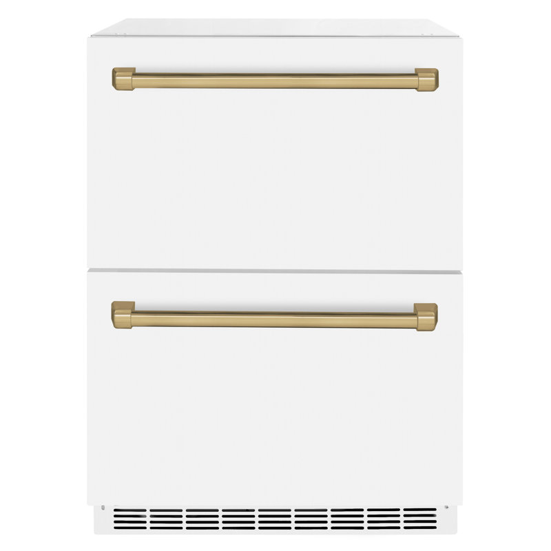 ZLINE Autograph Edition 24 In. Touchstone Refrigerator Drawer in Black Matte and Gold, White Matte/Champagne Bronze