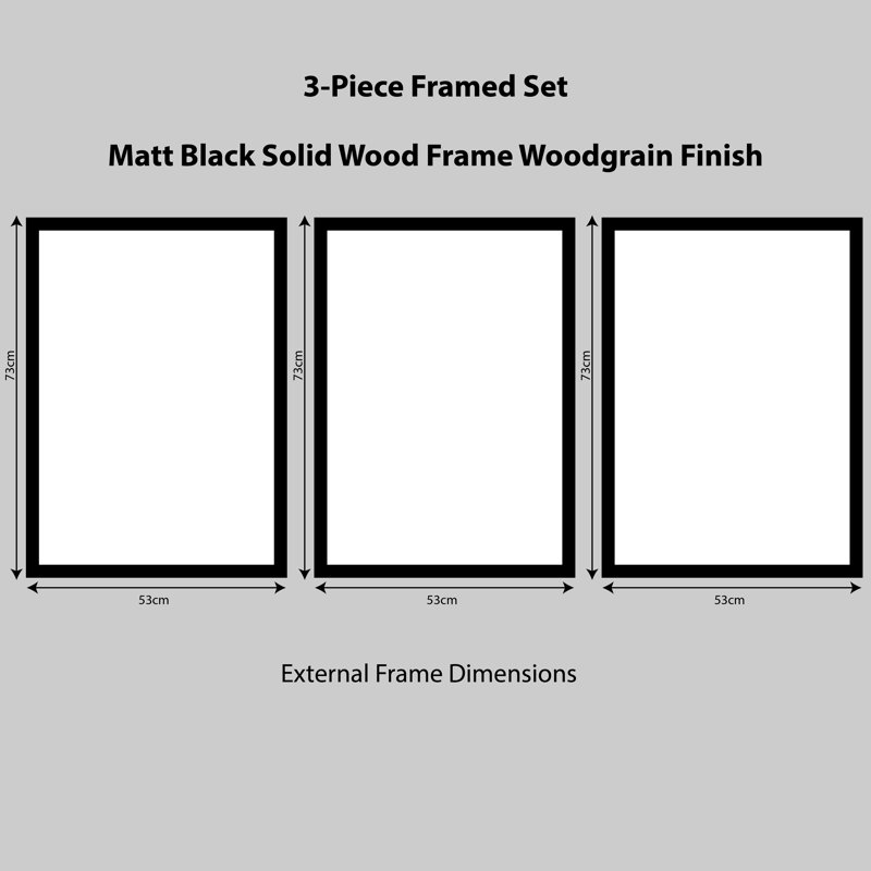 Summer Sunset - 3 Piece Single Picture Frame Painting, Black Framed, 73cm H x 53cm W 