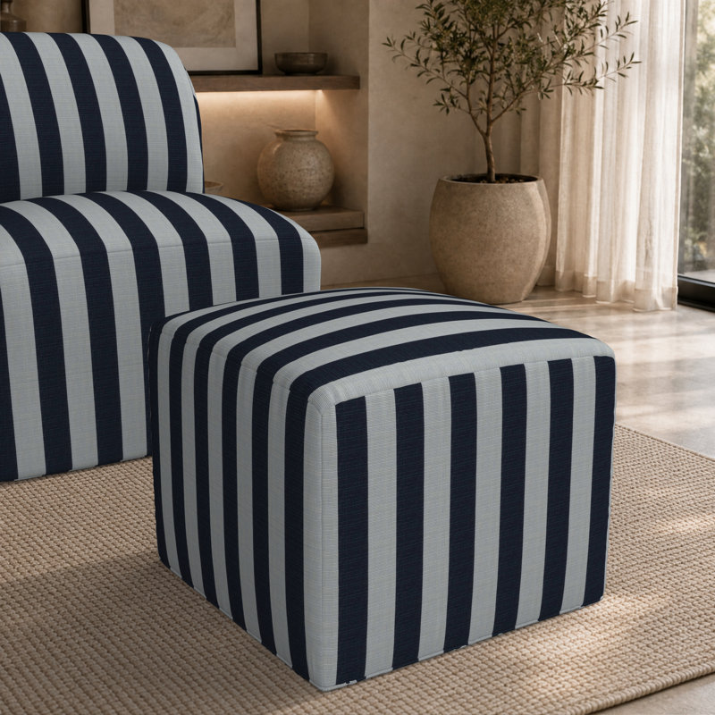 Repose-pieds rembourré Praia Sunbrella, Sunbrella® rayé à brume expressive, H 18 po x l 22 po x P 22 po
