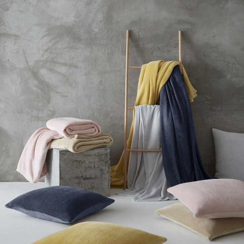 Raschel Velvet Touch Blanket Throw, Yellow, 130cm W x170cm D