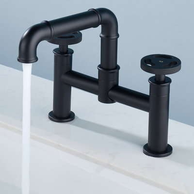 Deck Mounted Dual Handle Bridge Bathroom Faucet