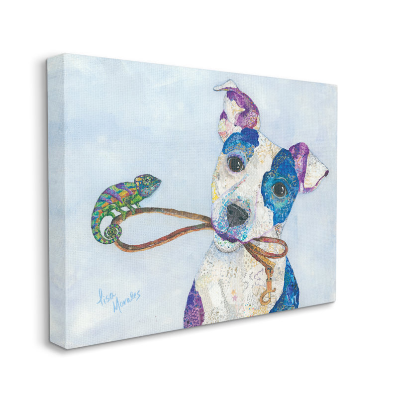 Jack et caméléon souriant chien portrait collage - peinture sur toile tendue, Toile tendue, H 16 po x l 20 po x P 1,5 po