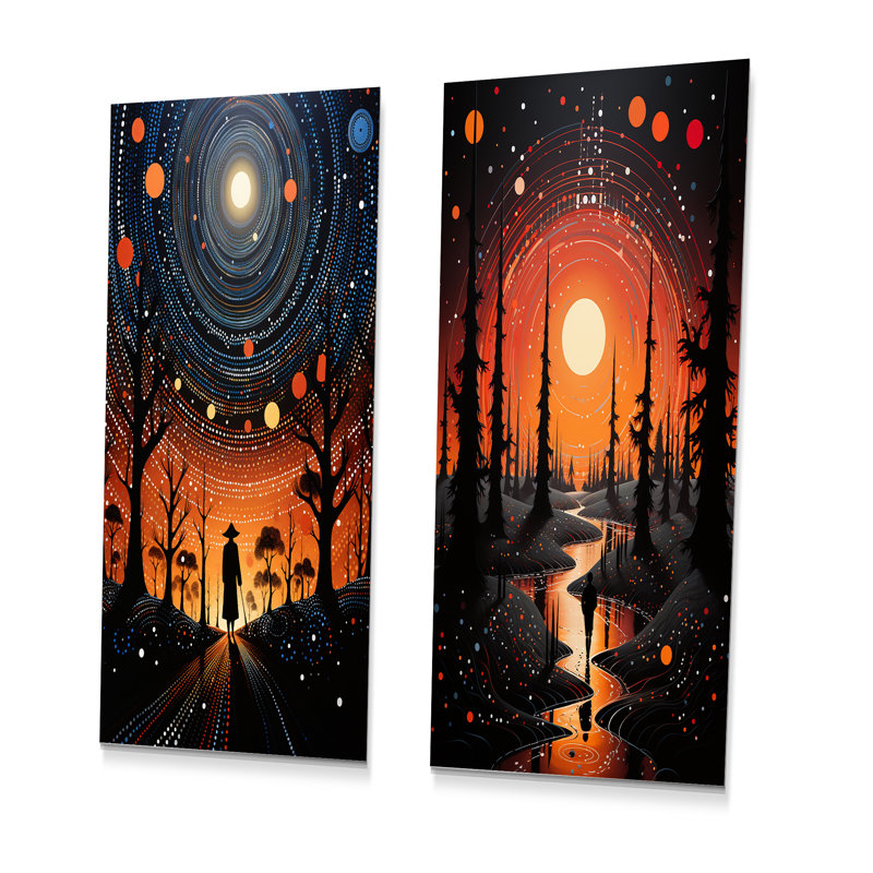 «Bold Native Shamans Journey» - ensemble de 2 pièces d'art mural abstrait en métal, H 28 po x l 24 po