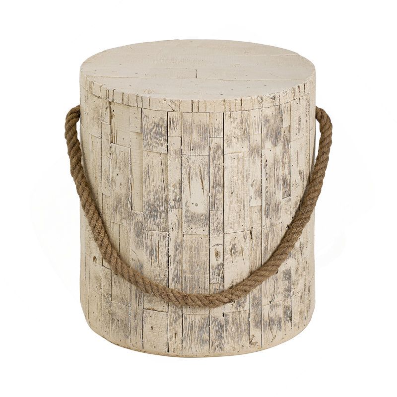 Outdoor Wood Grain Rustic MGO Side Table With Realistic Wood Vibe & Simulated Braided Cord – Indoor End Table For Home, Office, Living Room & Outdoor Decor