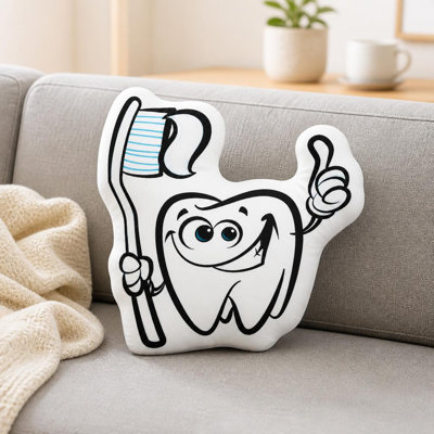 Coussin décoratif en peluche, imprimé en 2D, en forme de dent souriante faisant un signe de pouce levé. Parfait pour décorer une chambre, un sofa ou une fête. Dimensions : 40 cm (15,74 po).