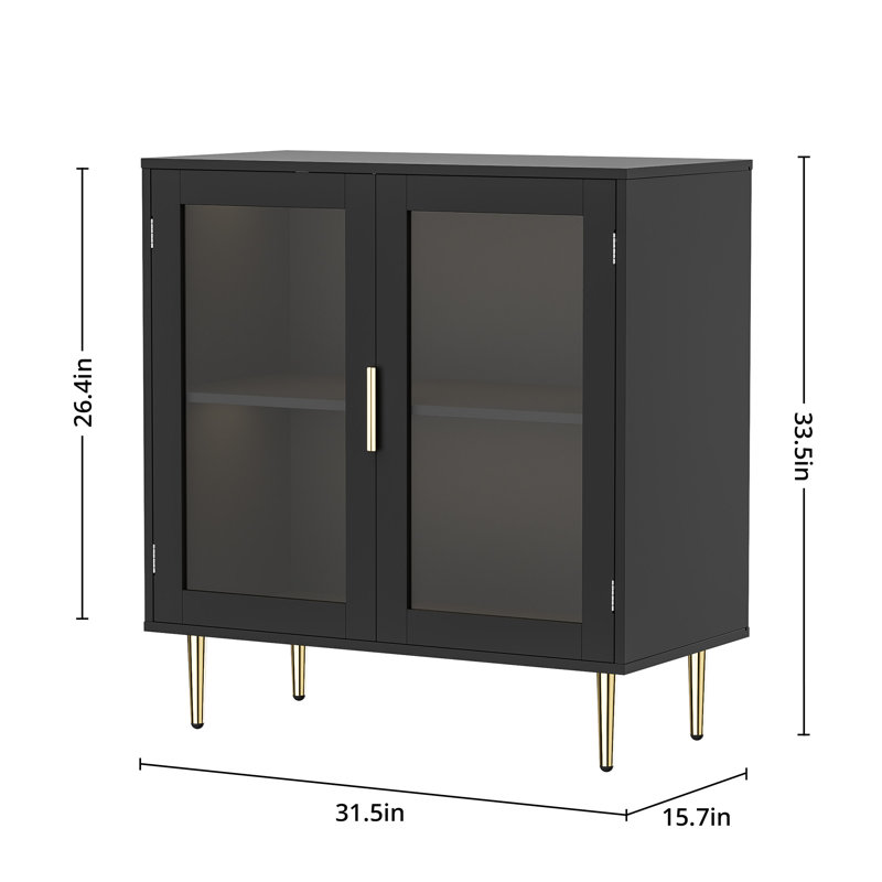 Modern Buffet Cabinet With Led Lights, 32" Acrylic Sideboard With 2 Doors, Adjustable Shelf Coffee Bar For Living Room, Kitchen, Black