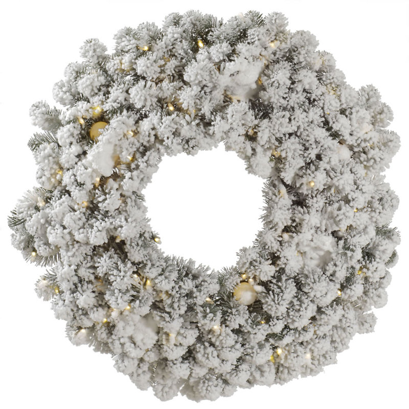 Couronne d'épinette artificielle floquée Kodiak, H 30 po x l 30 po x P 3 po, Blanc chaud