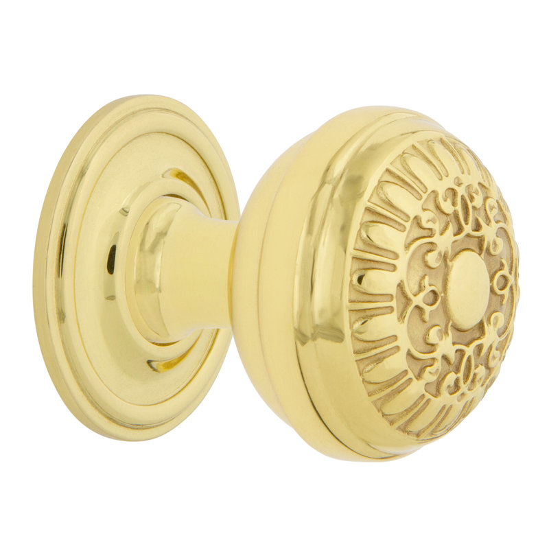 Egg and Dart 1 3/8" Diameter Round Knob, Polished Brass