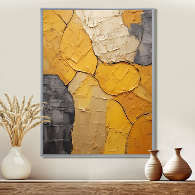 Minimalism Yellow Botanical Ceramics - Boho Pottery Framed Art