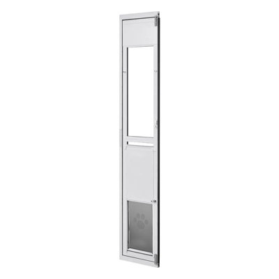 75 7/8" To 80 11/16" Adjustable Dog Door For Sliding Glass Door, Aluminum Alloy Frame With Flap & Lock Design For Large Dogs, 180° Swing-open Pet Door For Renters