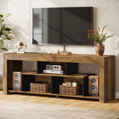 Meuble télé 63 po pour téléviseur de 70 po ou moins, centre de divertissement en bois avec cubes de rangement