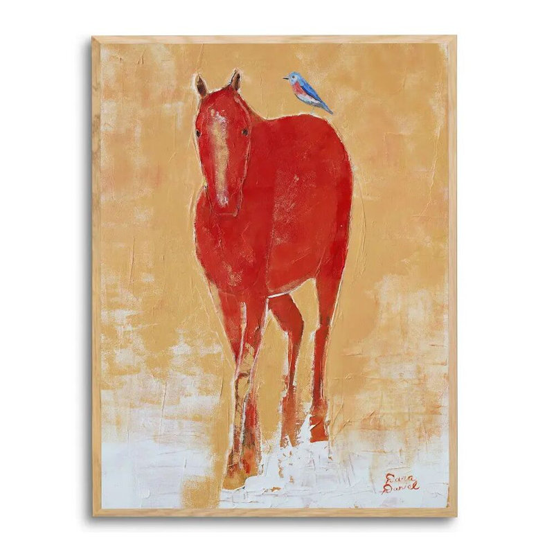 «Red Horse» par Dara Daniel, Toile naturelle avec cadre flottant, Pas de tapis, H 26 po x l 20 po