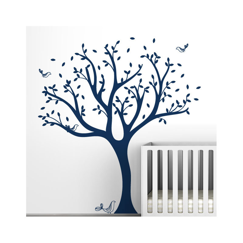 Décalcomanie murale arbre tweet, Bleu marine