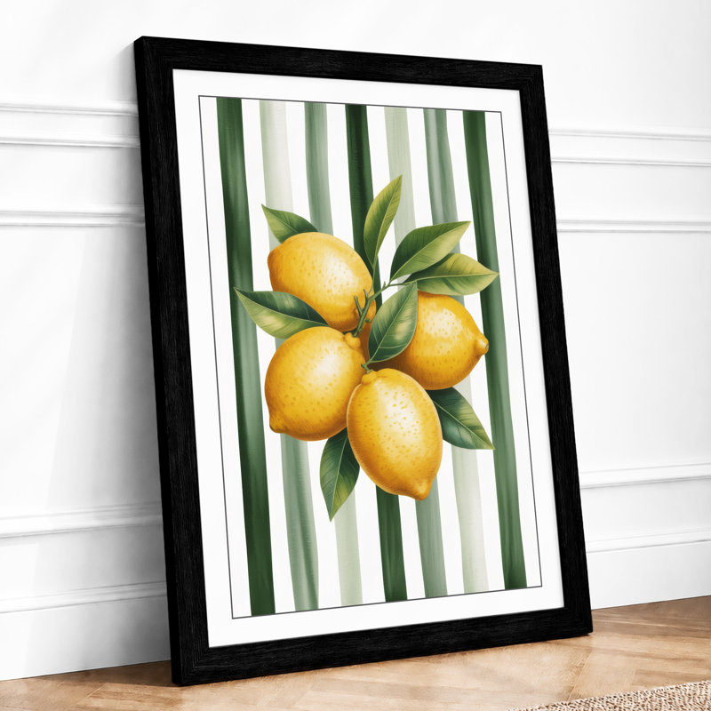 Lemons With Leaves Botanical - Print, Black, A3 - 42.0 x 29.7 cm