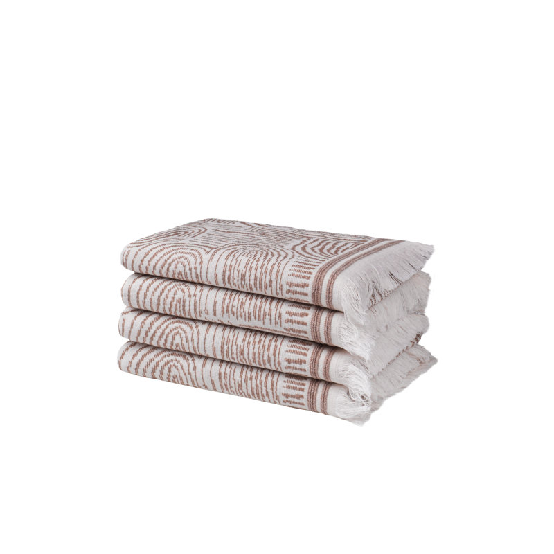 ARCANA Set of 4 Hand Towels Coffee | Lightweight, Quickdry, Decorative, Luxury, with Fringes, Coffee, Set of 4 Hand Towels