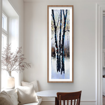Frosted Trees - Blue Landscape, impression encadrée avec passe-partout