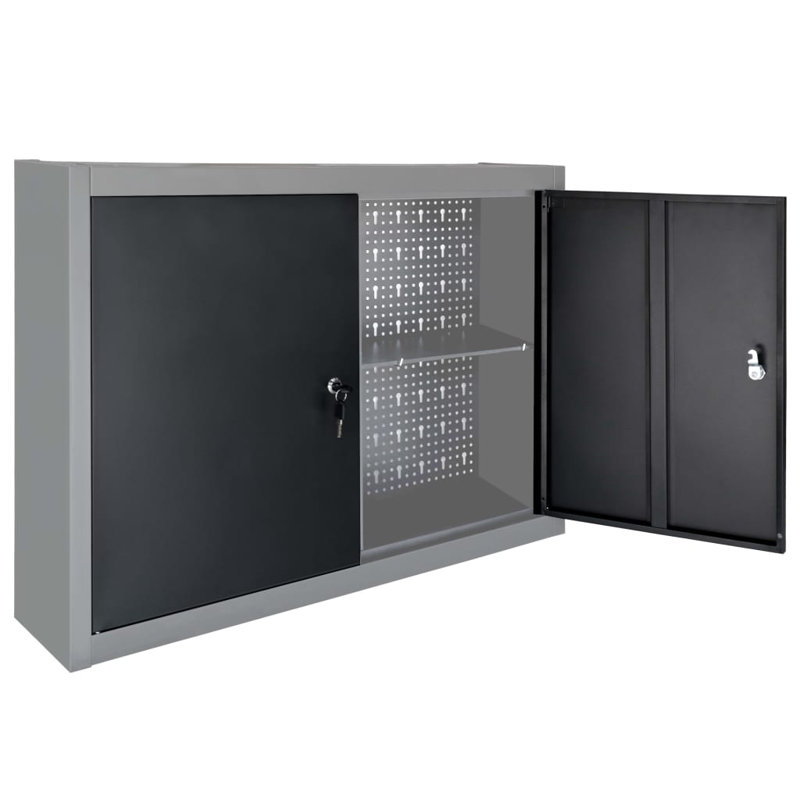 Armoire à outils murale de style industriel en métal gris et noir