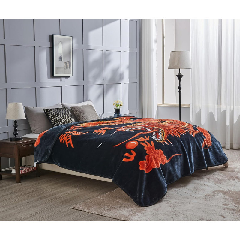 King Size Black and Red Reversible Faux Mink Blanket