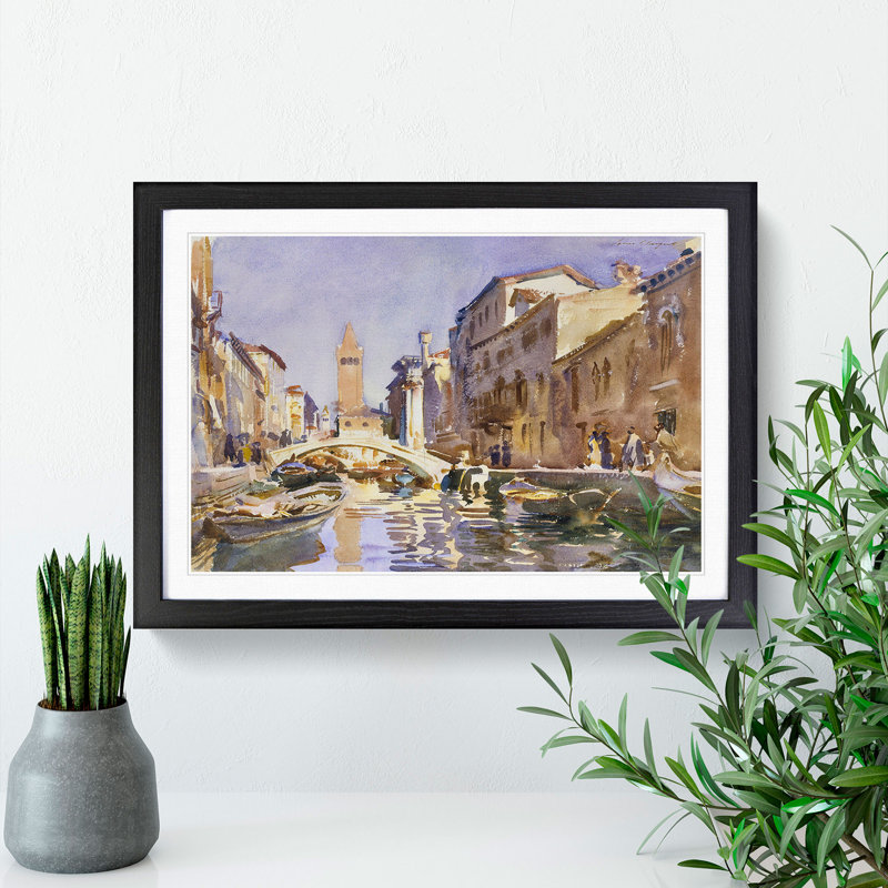 Venetian Canal by John Singer Sargent - Picture Frame Painting, 27cm H x 36cm W x 2cm D, Black Framed
