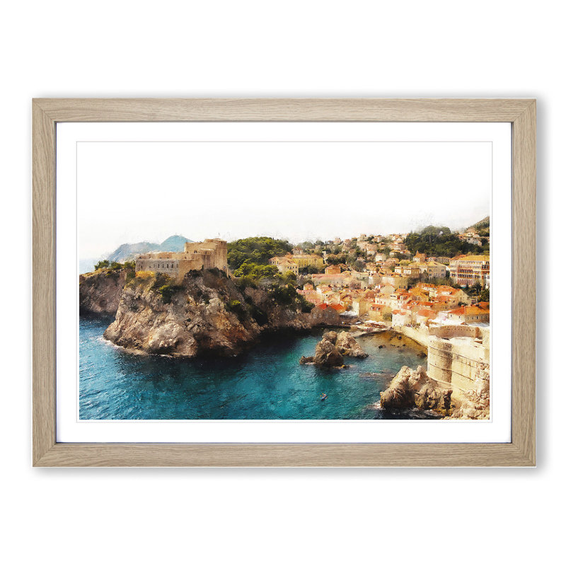 Dubrovnik Skyline in Croatia - Picture Frame Painting on MDF, Oak Framed, 48cm H x 65cm W x 2cm D