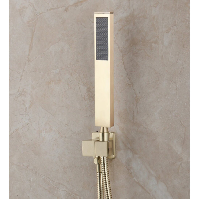 Ensemble de douche encastré avec système de douche encastré à finition dorée brossée de 23 po x 14 po avec valve brute