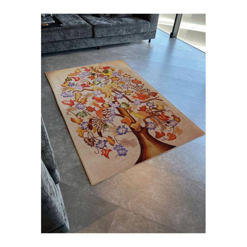 Tapis décoratif abstrait à motif floral abstrait et lavable à la machine, Tapis de couloir 3 pi 3 po x 6 pi 7 po