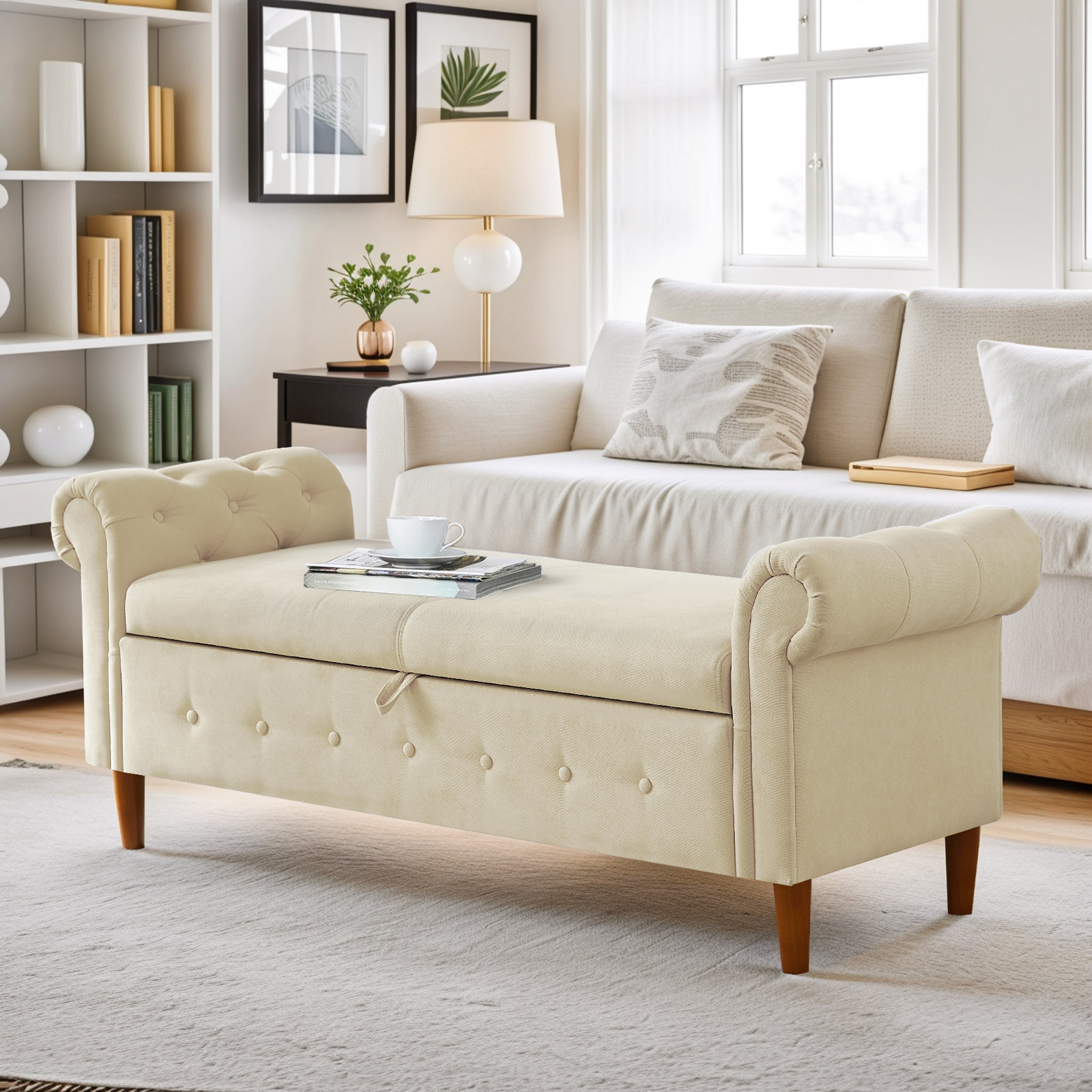 Bench Seat White Velvet Storage Bench Modern Oval Storage Ottoman