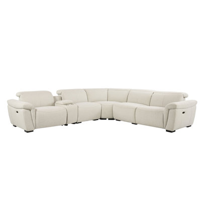 Canapé modulaire beige pour 5 personnes avec fonctionnalité d'inclinaison électrique, console porte-gobelet et fauteuil inclinable moderne réglable pour cinq