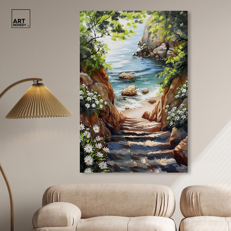 Un aperçu de l'océan : toile « Monet Coastal » par Art Remedy, H 54 po x l 36 po, Toile tendue encadrée, Ne s’applique pas