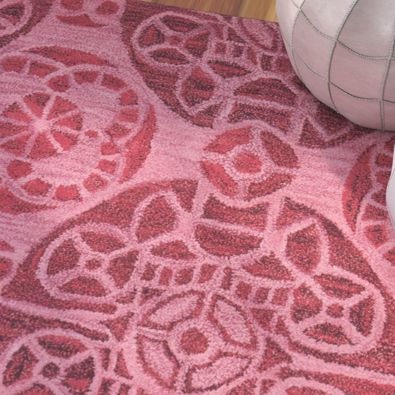 Tapis rouge en laine / viscose touffeté à la main Kouerga, Rectangle 3 pi x 5 pi