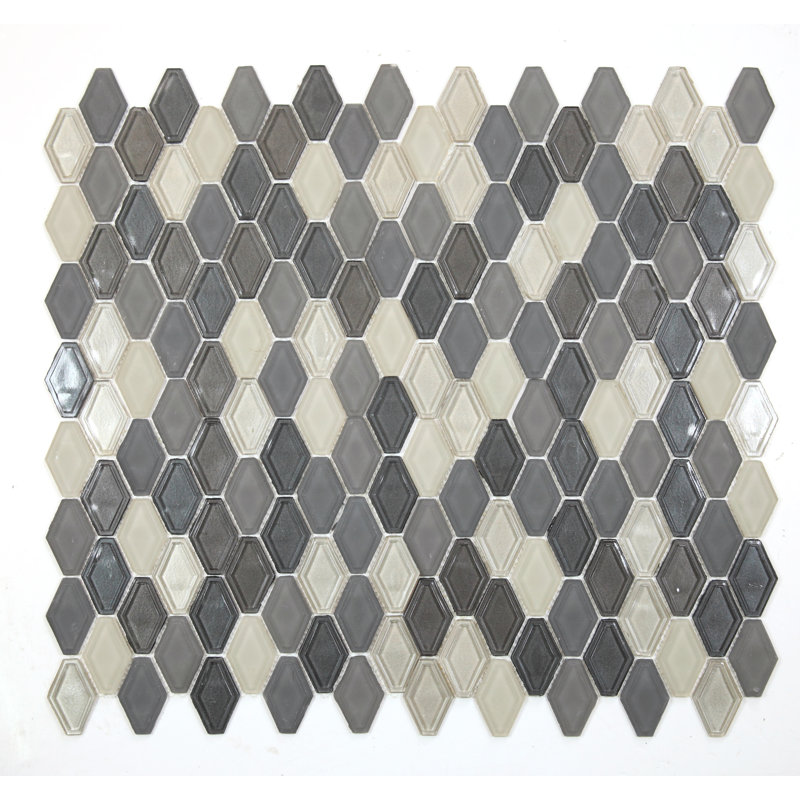 Art Deco Gray Beige Mixed 11 in. x 11 in. Hexagon Glass Mosaic Wall Tile