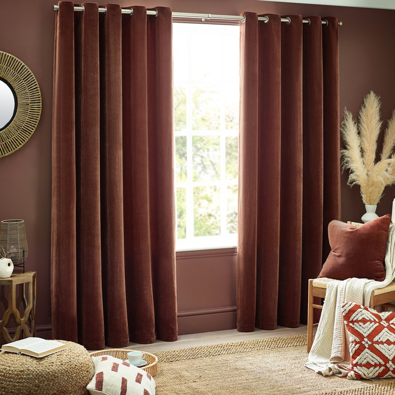 Heavy Chenille Room Darkening Eyelet Curtains, Nutmeg, 229cm Width x 229cm Drop
