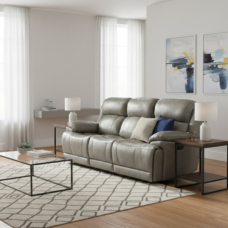 Kunkel 87'' Faux Leather Reclining Sofa, Manual