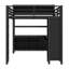 Grand lit mezzanine en métal noir avec bureau fonctionnel et garde-robe, bureau, rangement-2101646896