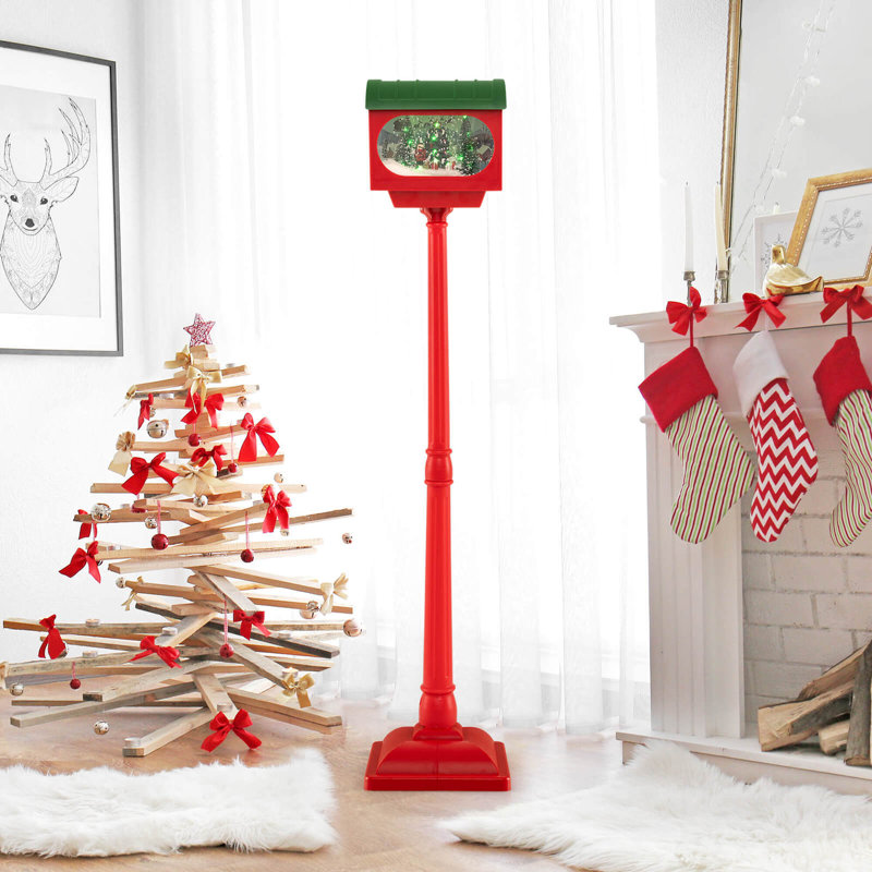 Lampadaire de Noël 59 pouces avec lanterne boule de neige activée par le son