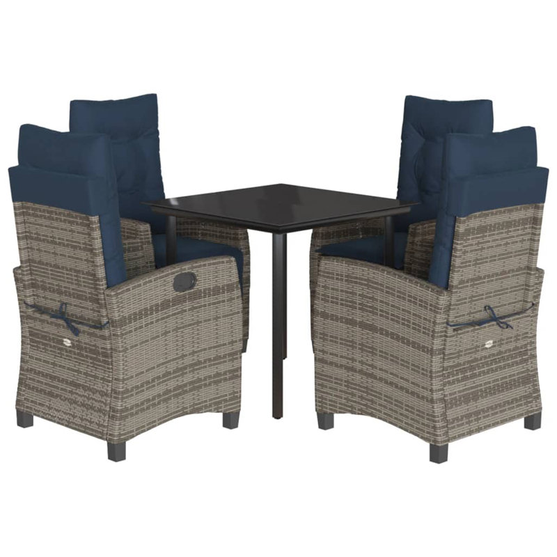 Vidaxl Patio Dining Set With Cushions Poly Rattan, Square Table, Gray, Gray, 2
