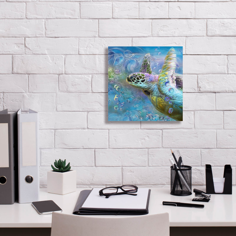 Art mural sur toile Epic Graffiti «Sea Turtle - Spirit Of Serendipity» par Carol Cavalaris, H 12 po x l 12 po x P 0,75 po