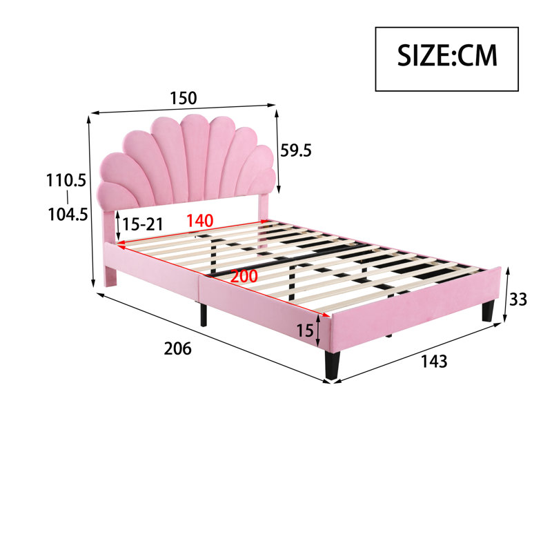 Penngrove Upholstered Bed, European Double (140 x 200cm), Pink