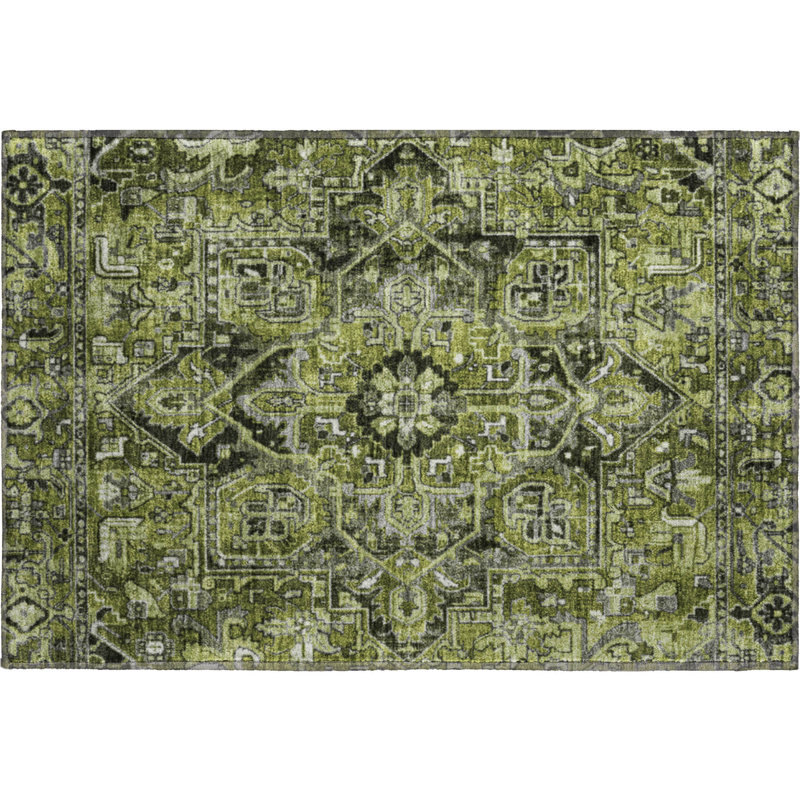 Premium Machine Washable Cerrito AMF570 Olive Rug, Rectangle 1'8" x 2'6"