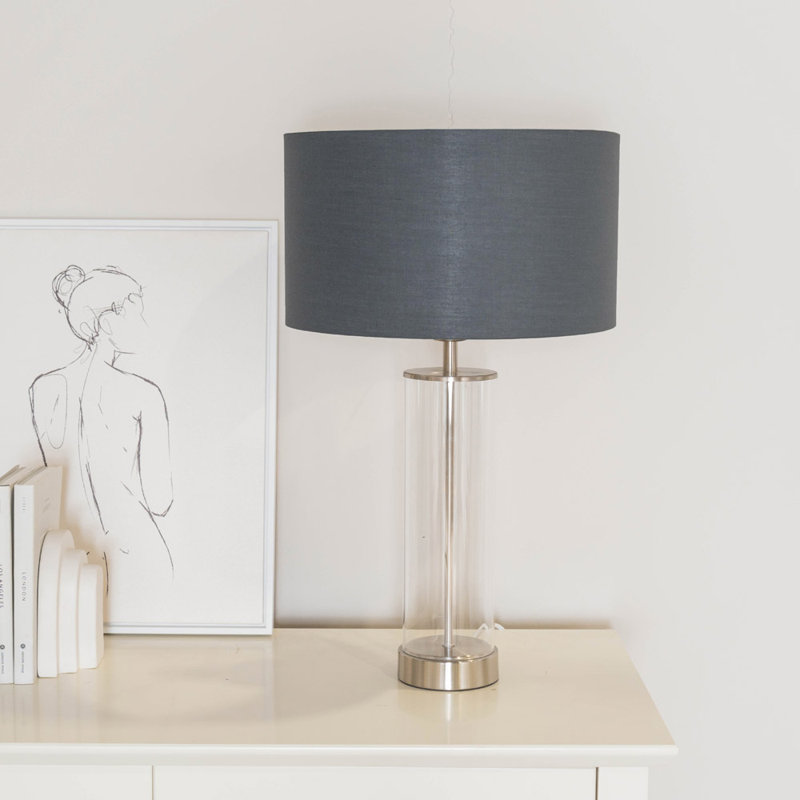 Ahedo Glass Table Lamp, Yes, Clear/Chrome Base/Grey/Metallic Chrome Shade