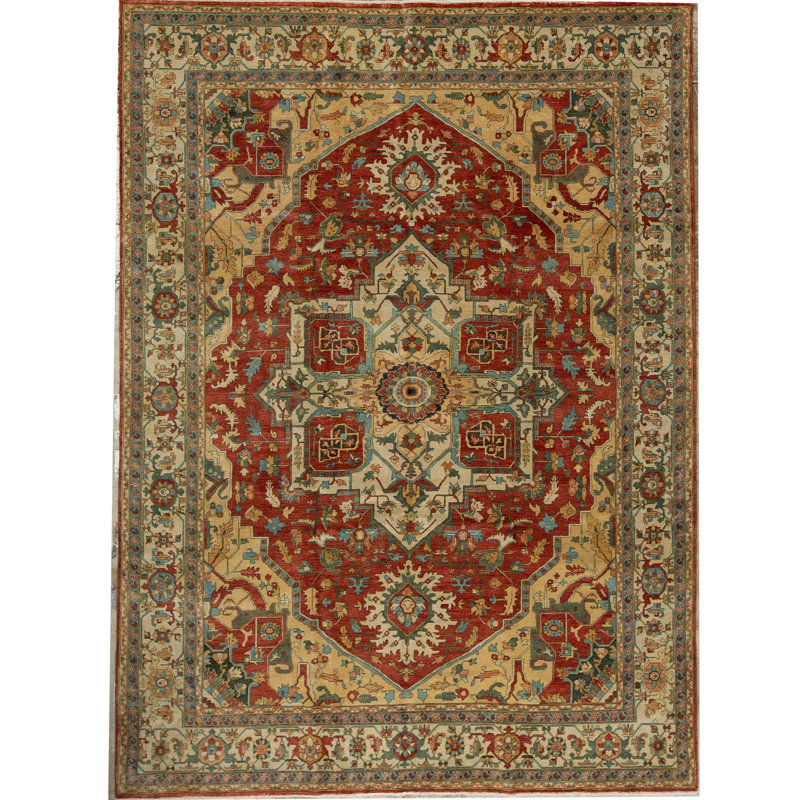 Tapis rouge et ivoire noué à la main de haute qualité