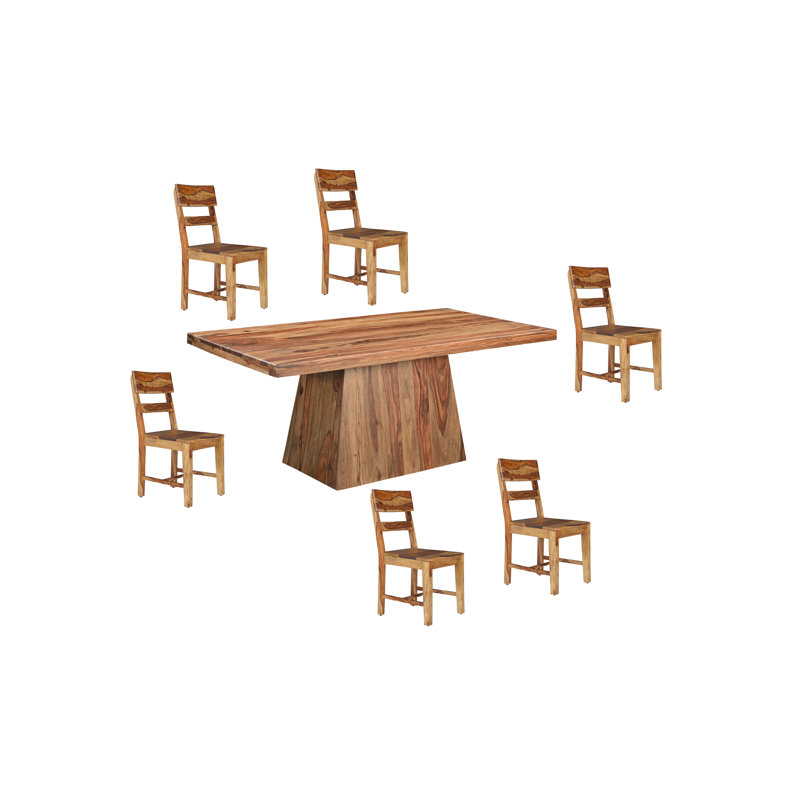 7-piece Live Edge Solid Wood Dining Set, Natural