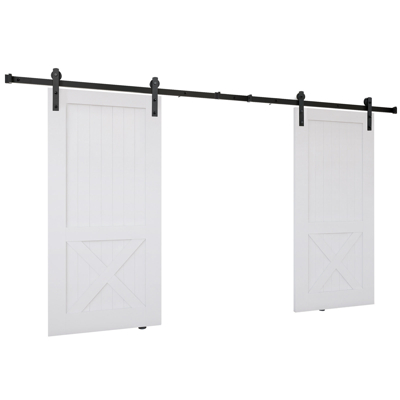 VEVOR Matte Black Steel Double Door Barn Door Hardware Kit, Track