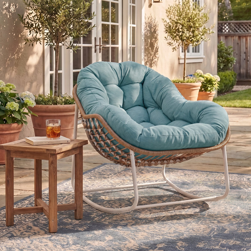 Cadynce Powder Coated Steel Outdoor Chair, White/Natural, Azure